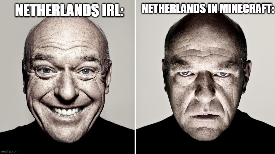 Dean Norris's reaction | NETHERLANDS IN MINECRAFT:; NETHERLANDS IRL: | image tagged in dean norris's reaction,memes,minecraft | made w/ Imgflip meme maker