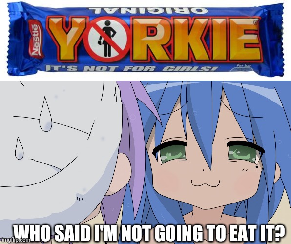 Sexism in commercials just don't work! (FAIL!) | WHO SAID I'M NOT GOING TO EAT IT? | image tagged in konata lucky star anime smug girl,konata,lucky star,didn't work,fail,rekt | made w/ Imgflip meme maker