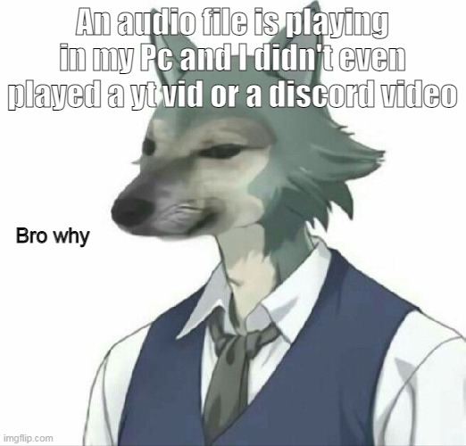 some guy is yelling in my pc | An audio file is playing in my Pc and I didn't even played a yt vid or a discord video | image tagged in bro why | made w/ Imgflip meme maker