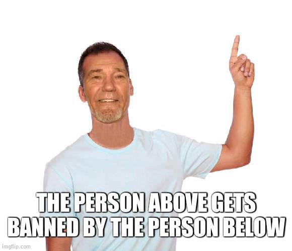 For two hours | THE PERSON ABOVE GETS BANNED BY THE PERSON BELOW | image tagged in point up,jokes | made w/ Imgflip meme maker