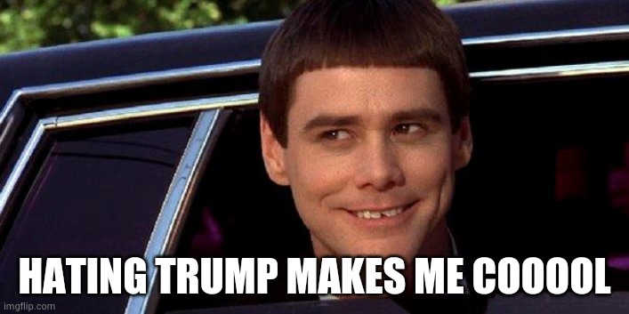 dumb and dumber | HATING TRUMP MAKES ME COOOOL | image tagged in dumb and dumber | made w/ Imgflip meme maker