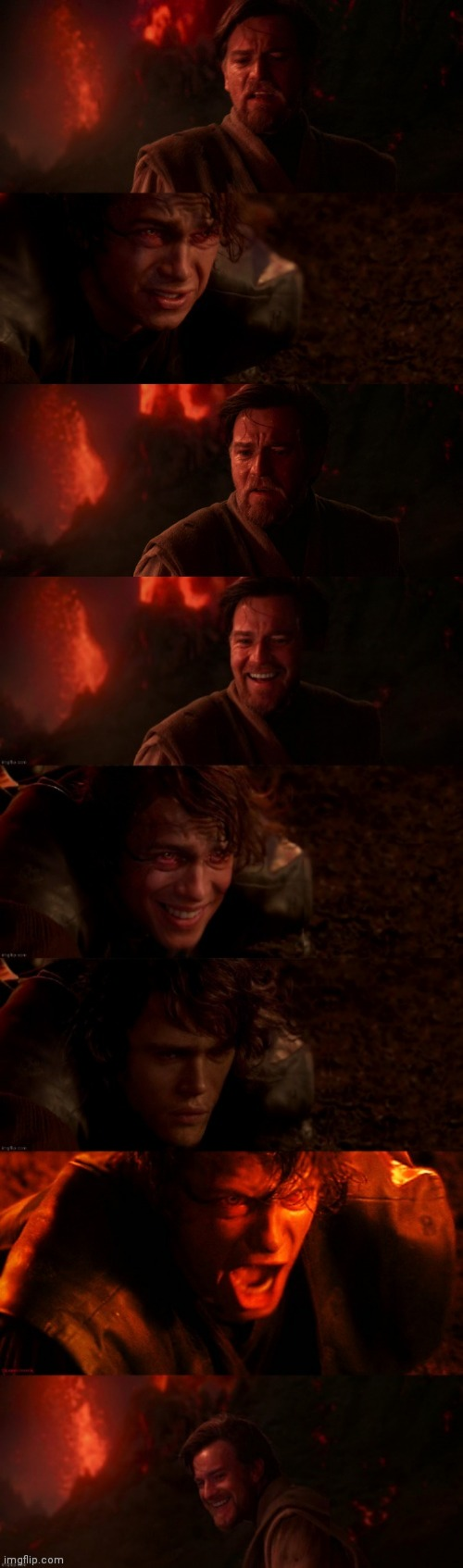 Anakin and Obi Wan Kenobi on Mustafar joking #2 Blank Meme Template