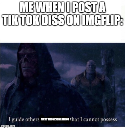 How ironic | ME WHEN I POST A TIK TOK DISS ON IMGFLIP:; AWAY FROM SOMETHING | image tagged in i guide others to a treasure i cannot possess | made w/ Imgflip meme maker
