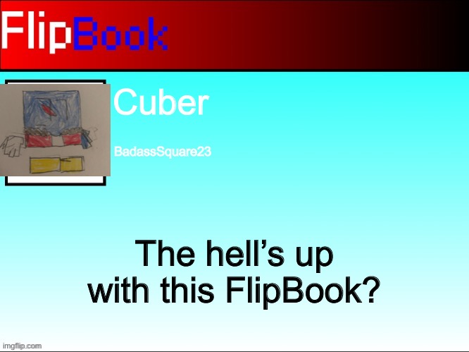 FlipBook profile | Cuber; BadassSquare23; The hell’s up with this FlipBook? | image tagged in flipbook profile | made w/ Imgflip meme maker