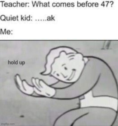 Lol | image tagged in fallout hold up,ak47,funny | made w/ Imgflip meme maker