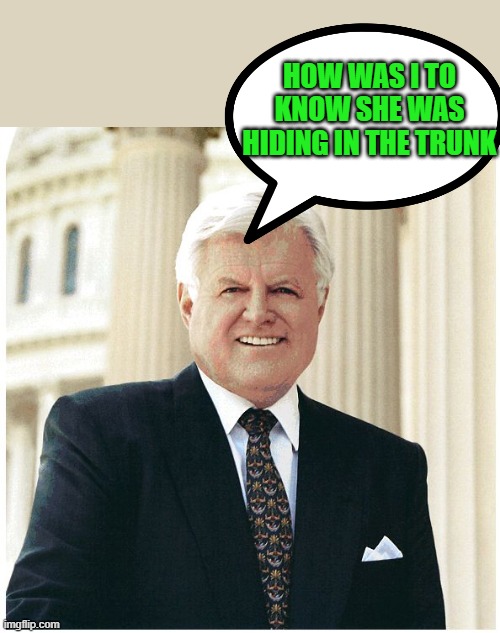 Ted Kennedy | HOW WAS I TO KNOW SHE WAS HIDING IN THE TRUNK | image tagged in ted kennedy | made w/ Imgflip meme maker