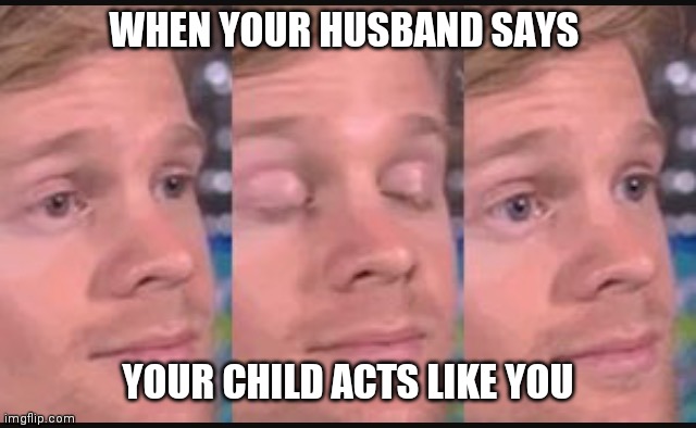 Blinking guy | WHEN YOUR HUSBAND SAYS; YOUR CHILD ACTS LIKE YOU | image tagged in blinking guy | made w/ Imgflip meme maker