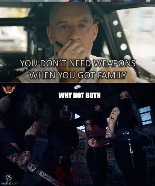 Our ninja family | WHY NOT BOTH | image tagged in family,vin diesel,fast and furious 9,ninja,rpg | made w/ Imgflip meme maker
