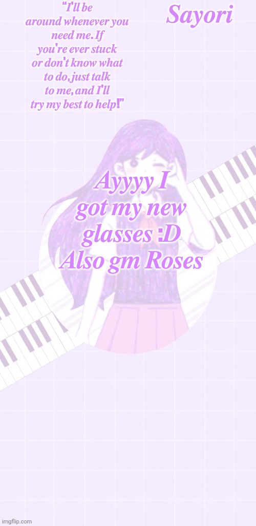 Sayori's Mari Temp | 𝑨𝒚𝒚𝒚𝒚 𝑰 𝒈𝒐𝒕 𝒎𝒚 𝒏𝒆𝒘 𝒈𝒍𝒂𝒔𝒔𝒆𝒔 :𝑫 𝑨𝒍𝒔𝒐 𝒈𝒎 𝑹𝒐𝒔𝒆𝒔 | image tagged in sayori's mari temp | made w/ Imgflip meme maker