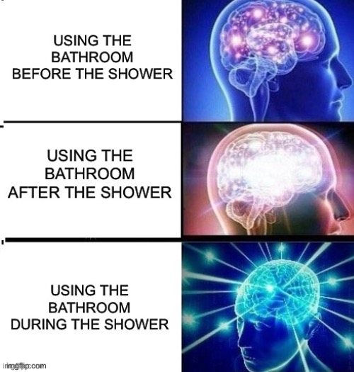 Bruh | image tagged in expanding brain,potty,shower | made w/ Imgflip meme maker