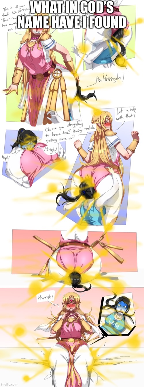 WHAT IN GOD’S NAME HAVE I FOUND | image tagged in zelda farting on wii fit | made w/ Imgflip meme maker