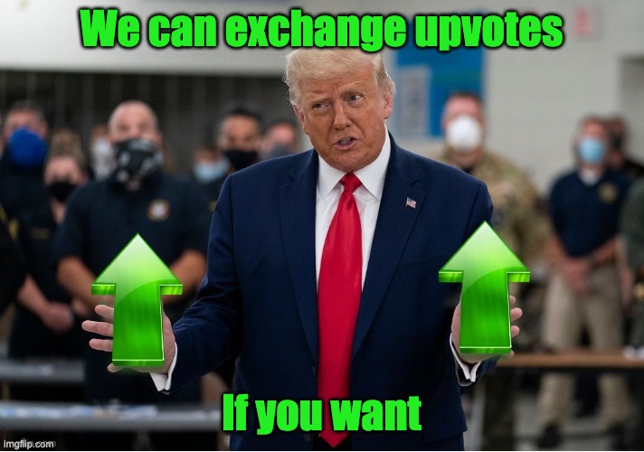 In the comments | We can exchange upvotes; If you want | image tagged in trump upvote | made w/ Imgflip meme maker