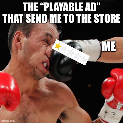 Boxer Getting Punched In The Face | THE “PLAYABLE AD” THAT SEND ME TO THE STORE ME | image tagged in boxer getting punched in the face | made w/ Imgflip meme maker