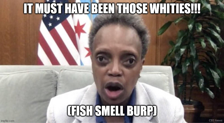 Mayor Lori Lightfoot | IT MUST HAVE BEEN THOSE WHITIES!!! (FISH SMELL BURP) | image tagged in mayor lori lightfoot | made w/ Imgflip meme maker