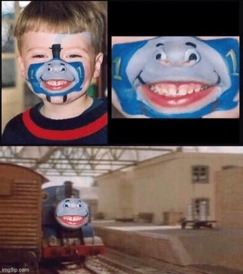 thomas looks like a monster | image tagged in blank white template,thomas,ugly | made w/ Imgflip meme maker