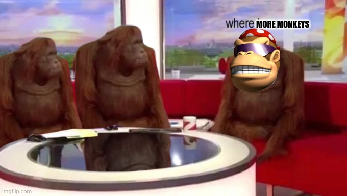SurlyKong problems | MORE MONKEYS | image tagged in where banana,monkey,banana,memes,surlykong | made w/ Imgflip meme maker