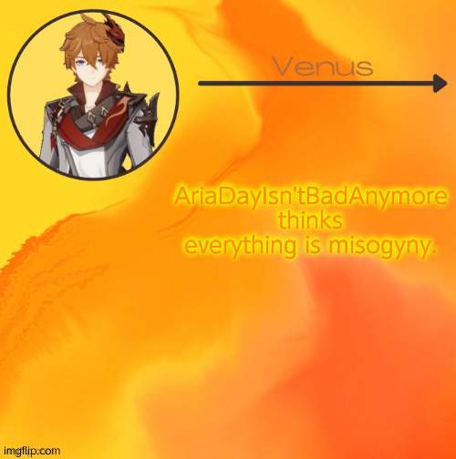 Childe temp (Ty .-Suga-.) | AriaDayIsn'tBadAnymore thinks everything is misogyny. | image tagged in childe temp ty -suga- | made w/ Imgflip meme maker