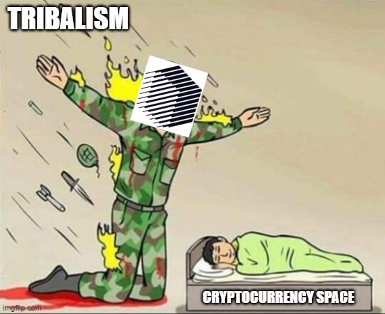 RenVM Fights Against Tribalism | TRIBALISM; CRYPTOCURRENCY SPACE | image tagged in soldier protecting sleeping child | made w/ Imgflip meme maker