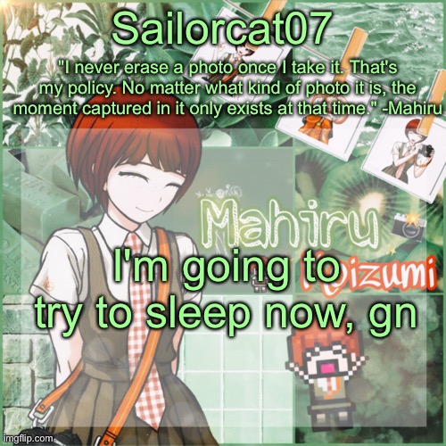 Sailor's Mahiru temp | I'm going to try to sleep now, gn | image tagged in sailor's mahiru temp | made w/ Imgflip meme maker