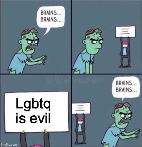Where brain | Lgbtq is evil | image tagged in zombie brains,homophobic,homophobe,idiot,homophobia | made w/ Imgflip meme maker