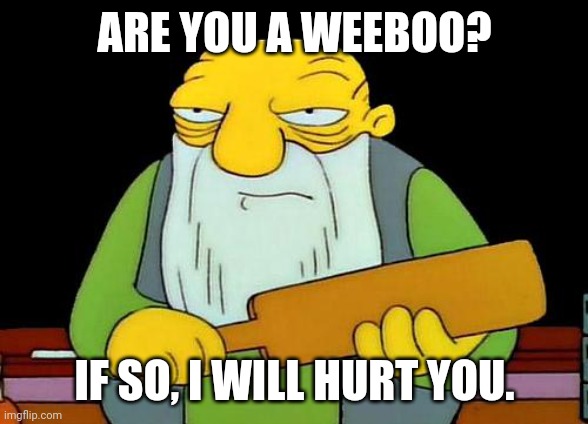 That's a paddlin' Meme | ARE YOU A WEEBOO? IF SO, I WILL HURT YOU. | image tagged in memes,that's a paddlin' | made w/ Imgflip meme maker