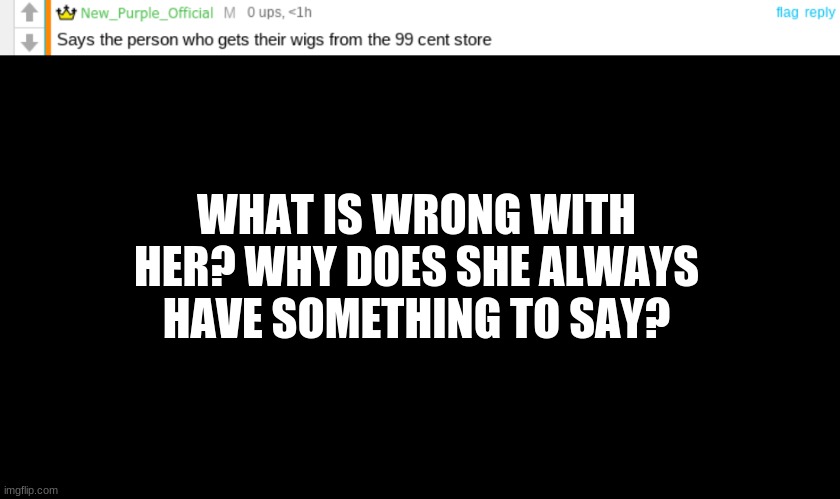 WHAT IS WRONG WITH HER? WHY DOES SHE ALWAYS HAVE SOMETHING TO SAY? | image tagged in memes,blank transparent square | made w/ Imgflip meme maker