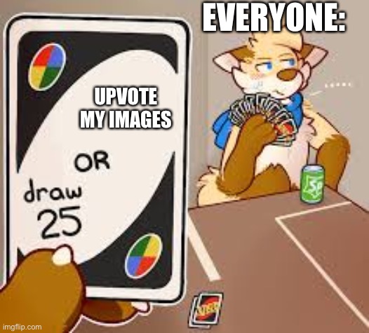 Big sad moment | EVERYONE:; UPVOTE MY IMAGES | image tagged in furry or draw 25 | made w/ Imgflip meme maker