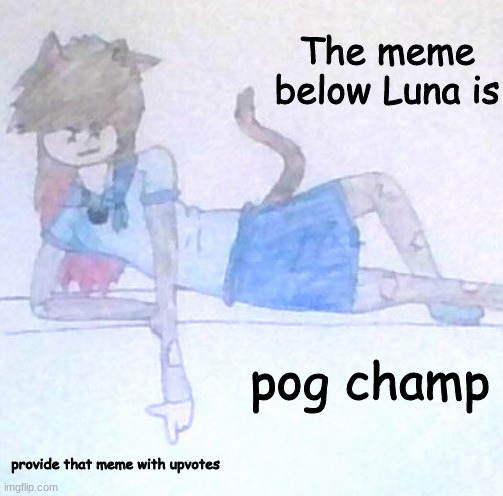 :3 | pog champ; provide that meme with upvotes | image tagged in the meme below luna is ___ | made w/ Imgflip meme maker