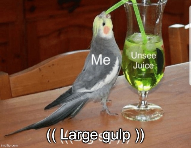 Unsee juice | (( Large gulp )) | image tagged in unsee juice | made w/ Imgflip meme maker