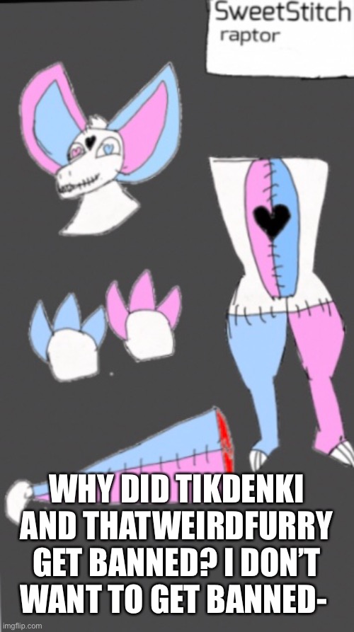 Pls-(Note from Bun: They stole art) | WHY DID TIKDENKI AND THATWEIRDFURRY GET BANNED? I DON’T WANT TO GET BANNED- | image tagged in furry | made w/ Imgflip meme maker