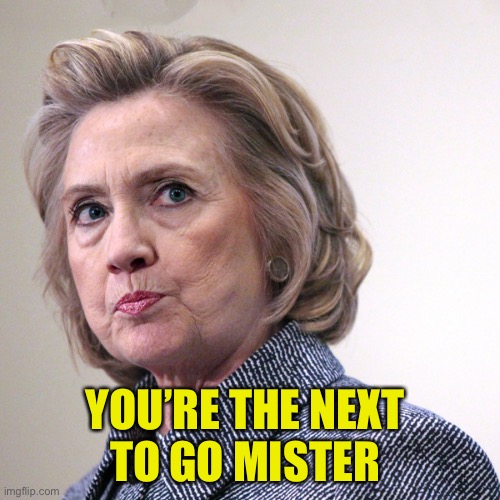 hillary clinton pissed | YOU’RE THE NEXT 
TO GO MISTER | image tagged in hillary clinton pissed | made w/ Imgflip meme maker