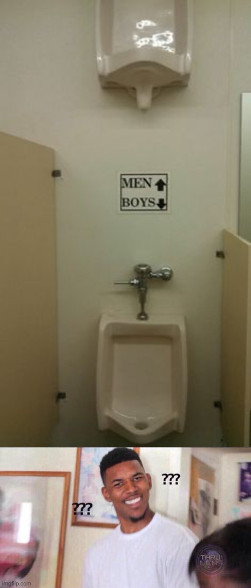 That men and boys sign | image tagged in black guy confused,bathroom,you had one job,memes,fails,signs | made w/ Imgflip meme maker