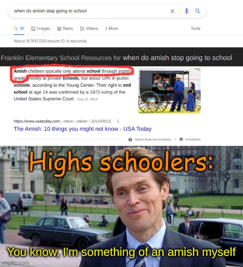 Highs schoolers:; You know, I'm something of an amish myself | image tagged in you know i'm something of a scientist myself,high school,amish | made w/ Imgflip meme maker