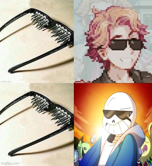 They say great minds think alike and me and sayori aren't great minds but we think alike | image tagged in unsee glasses but it's senpai,unsee glasses but sans | made w/ Imgflip meme maker