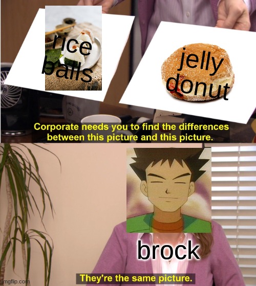 They're The Same Picture | rice balls; jelly donut; brock | image tagged in memes,they're the same picture | made w/ Imgflip meme maker