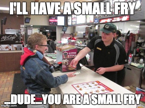 I'LL HAVE A SMALL FRY ...DUDE...YOU ARE A SMALL FRY | image tagged in small fry | made w/ Imgflip meme maker