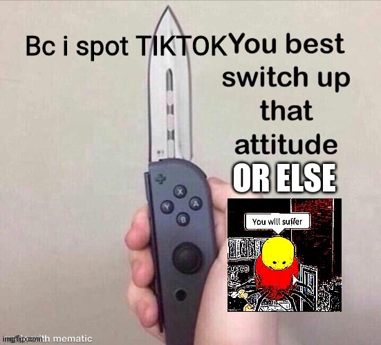 SWITCH IT + SUFFER | Bc i spot TIKTOK | image tagged in switch it suffer | made w/ Imgflip meme maker