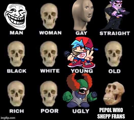 idiot skull | PEPOL WHO SHEPP FRANS | image tagged in idiot skull | made w/ Imgflip meme maker