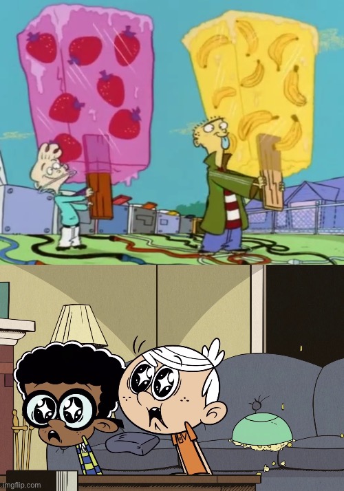 Lincoln and Clyde see Jimmy and Ed with ice popsicles | image tagged in ed edd n eddy,popsicle,the loud house,cartoon network,nickelodeon,amazed | made w/ Imgflip meme maker