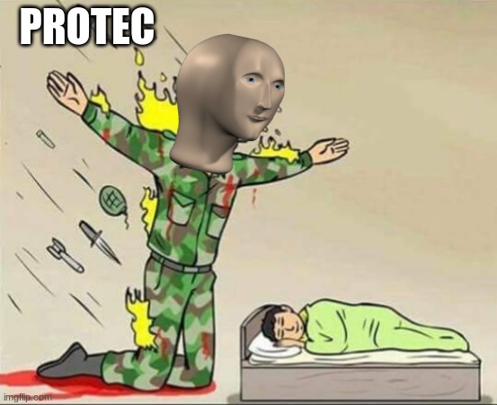 Soldier protecting sleeping child | PROTEC | image tagged in soldier protecting sleeping child | made w/ Imgflip meme maker
