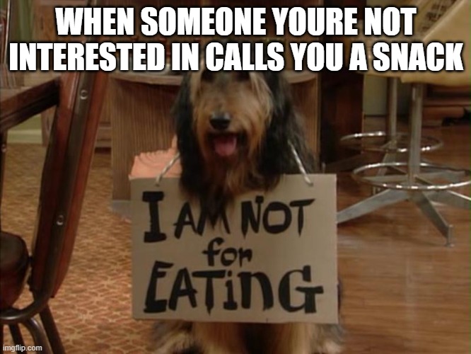 snack | WHEN SOMEONE YOURE NOT INTERESTED IN CALLS YOU A SNACK | image tagged in funny,snack,rejection | made w/ Imgflip meme maker