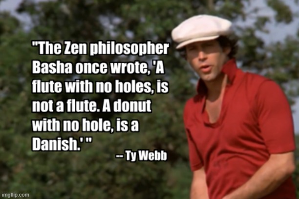 Dumbing Down Zen for the Common Mind | image tagged in vince vance,ty webb,memes,caddyshack,chevy chase,zen | made w/ Imgflip meme maker