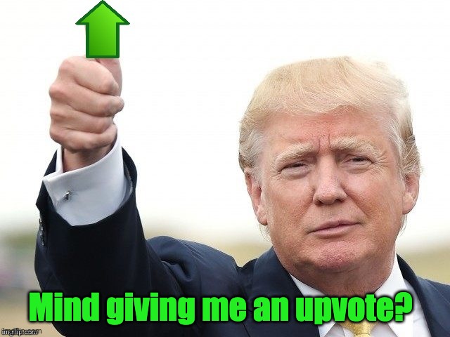Upvote :)) | Mind giving me an upvote? | image tagged in trump upvote | made w/ Imgflip meme maker