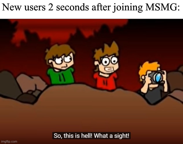 Welcome to hell | New users 2 seconds after joining MSMG: | image tagged in so this is hell | made w/ Imgflip meme maker
