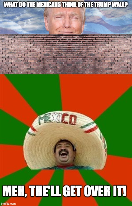 WHAT DO THE MEXICANS THINK OF THE TRUMP WALL? MEH, THE'LL GET OVER IT! | image tagged in trump wall,succesful mexican | made w/ Imgflip meme maker