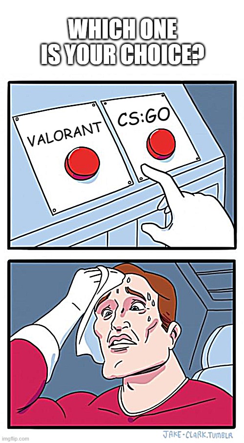 Tough Choice | WHICH ONE IS YOUR CHOICE? CS:GO; VALORANT | image tagged in memes,two buttons,csgo,the hardest choices require the strongest wills | made w/ Imgflip meme maker