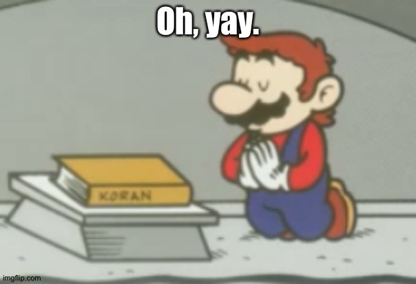 Praying mario | Oh, yay. | image tagged in praying mario | made w/ Imgflip meme maker