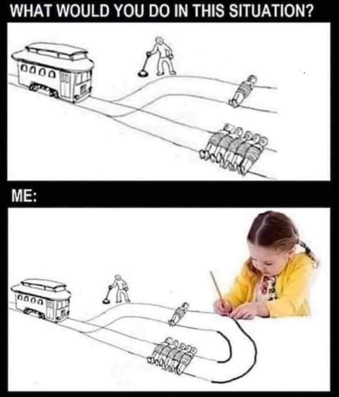 High Quality Trolley problem girl drawing Blank Meme Template
