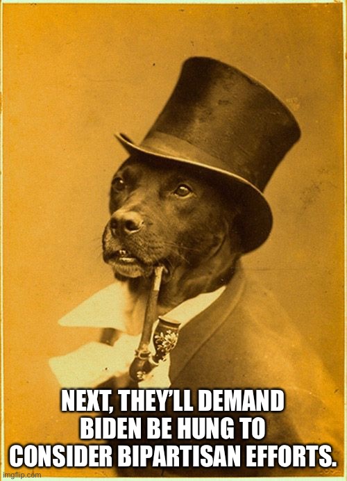 Dapper | NEXT, THEY’LL DEMAND BIDEN BE HUNG TO CONSIDER BIPARTISAN EFFORTS. | image tagged in dapper | made w/ Imgflip meme maker
