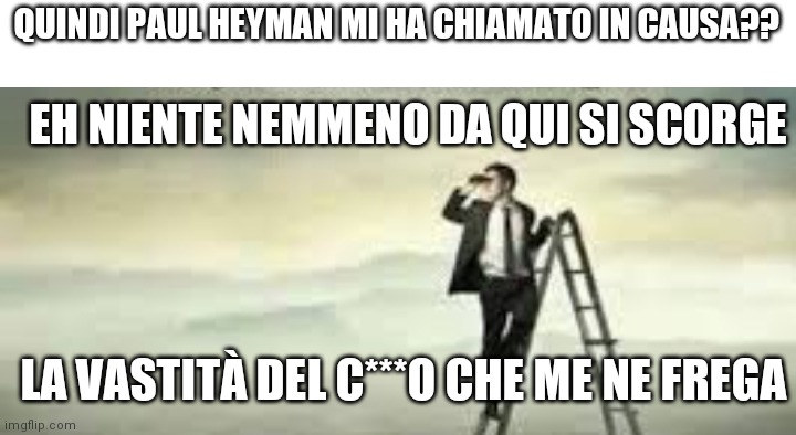 QUINDI PAUL HEYMAN MI HA CHIAMATO IN CAUSA?? EH NIENTE NEMMENO DA QUI SI SCORGE; LA VASTITÀ DEL C***O CHE ME NE FREGA | made w/ Imgflip meme maker